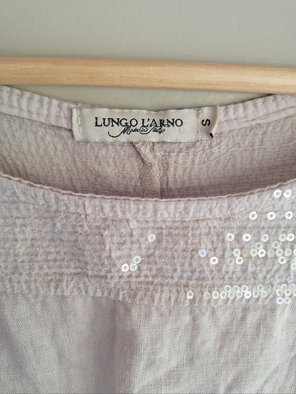 Lungo L'arno Sequin Yoke Linen Shift Dress - Sabbia - Made in Italy - S - Picture 10 of 10